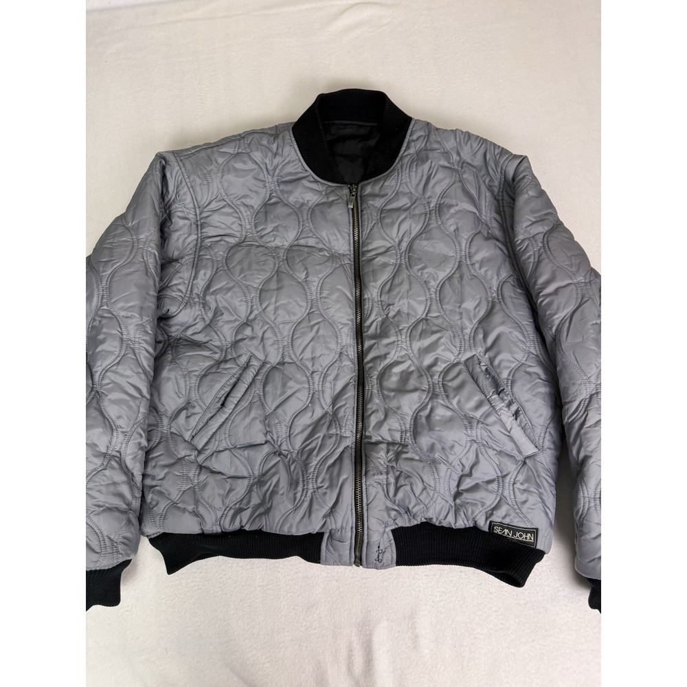 VTG Sean John Reversible Quilted Bomber Jacket Mens XL Grey Black Streetwear